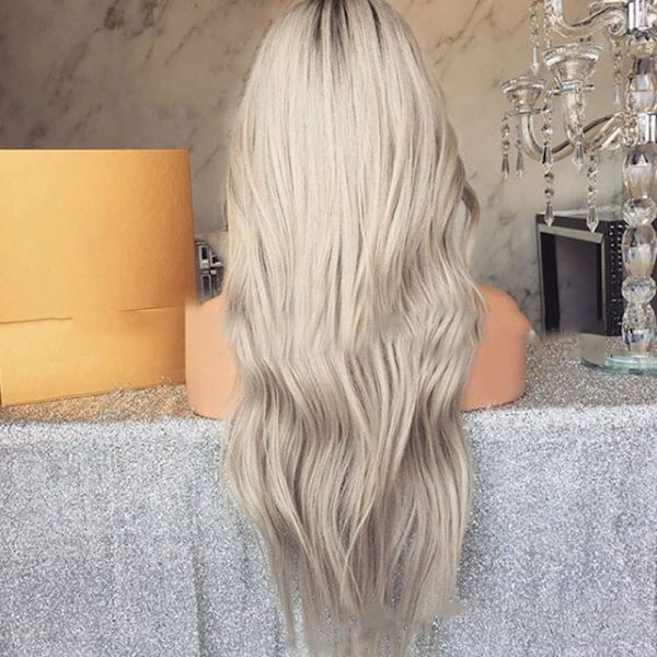Hårförlängningar Fashian Brun Grå Micro-roll Långt lockigt hår Blandad färg Gradient Långt hår Kvinna Stor våg peruk (Färg : Fotofärg,