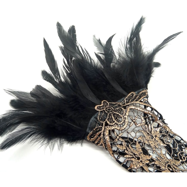 Dam svart fjäder spets fingerlösa långa handskar för bröllop Halloween Maleficent kostym