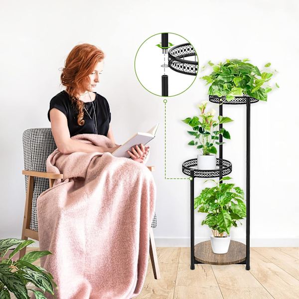 3-vånings växtställ i metall Krukställ inomhus utomhus, 76 cm hörnväxthållare växthylla för blomkrukor, modern
