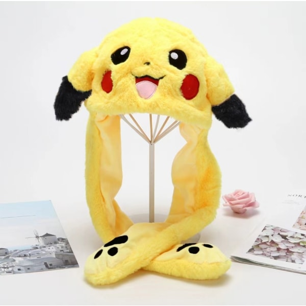 Pikachu Hatt Kanin Öra Rörlig Hoppa Hatt Rolig Kanin Plysch Hatt Cap Pikachu