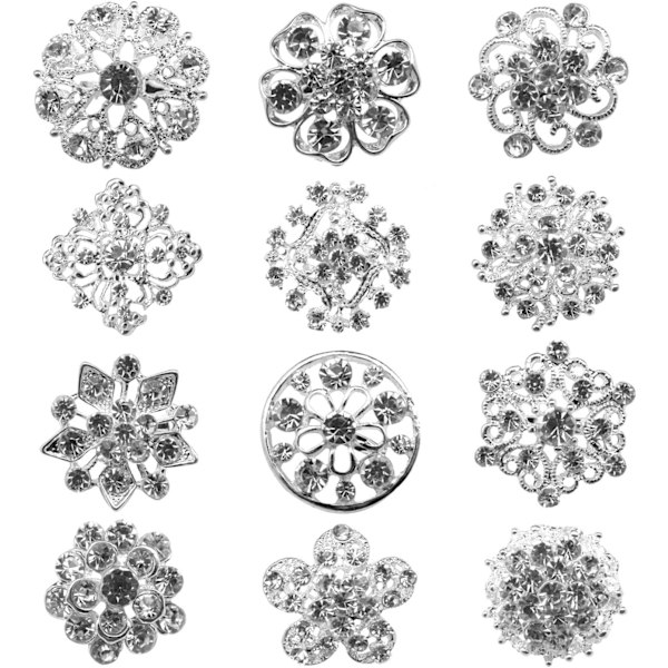 12st Mix Set Crystal Button Broschen halsduk blommig brosch Strass Corsage Bouquet Kit Gro? Handel Lot