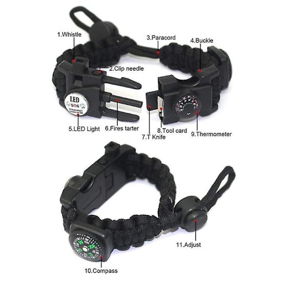 Multifunktionellt nödtillbehör för utomhusbruk justerbart armband, utrustningssats för nödsportsarmband orange