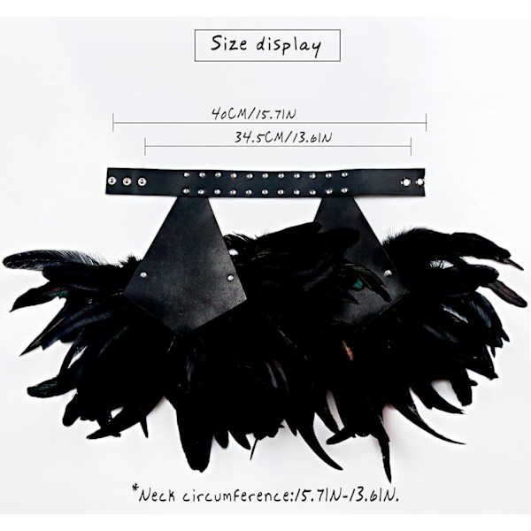 Gothic fjäder axelklaffar Bolero Epauletter Punk Läder vårkappa med choker ving axel för Halloween (C-Schwarz-001)