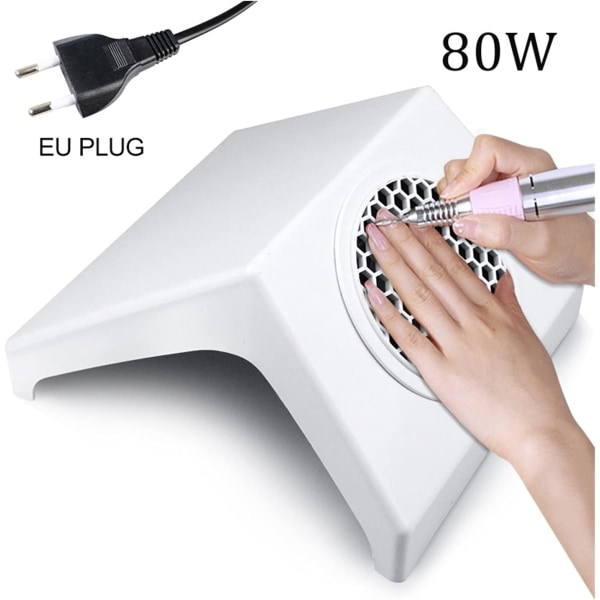 Nageldammsugare Stark sugfläkt Manikyr Verktygsmaskiner med gratis dammpåse Nail Art Salon Tool Nail Dust Collector (Färg: Vit)