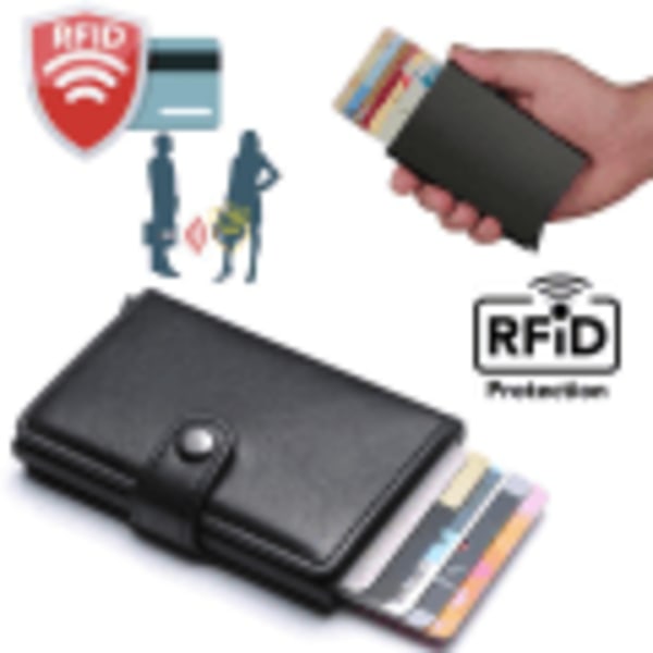Svart RFID NFC-skyddad plånbokskorthållare 5 kort (äkta läder) Svart