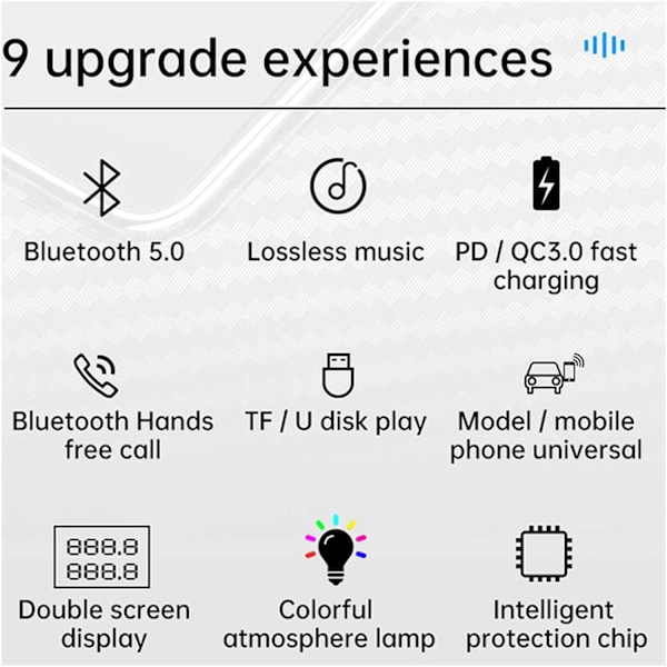 Biladapter FM-sändare Trådlös modulator MP3-spelare BC68 Bil QC3.0 PD USB Snabbladdare Bluetooth Handsfree Kit Färgglad atmosfärslampa