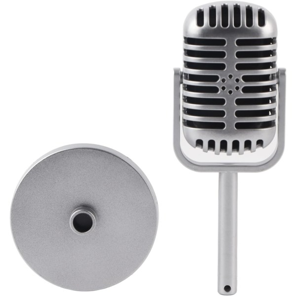 Vintage mikrofon Vintage mikrofon och stativ Klassisk plastmikrofon för att filma dansshower Öva på att använda mikrofonrekvisita Film (silver)