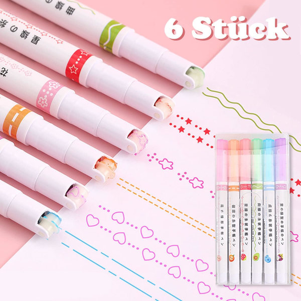 Paket med 6 Curve Highlighter-pennor, Fine Tip 6 Color Highlighter-pennor för scrapbooking, dagbok, anteckningar, planerare, kalender
