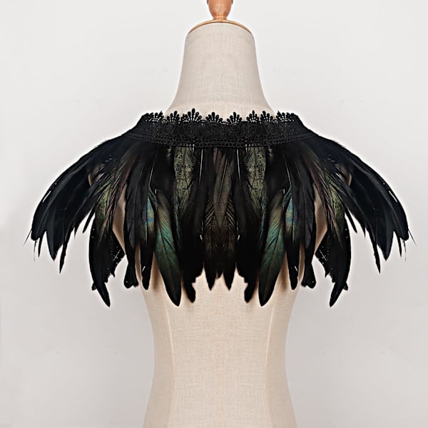 Kvinnor Natural Feather Feather Schal Halloween Shrug svart ponchokrage