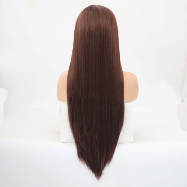 Hårförlängningar Fashian Front Lace Peruk Europeiska och amerikanska damer Mörkbrun Långt rakt hår Peruk Huvudbonader (Färg: Brun, Storlek: 20