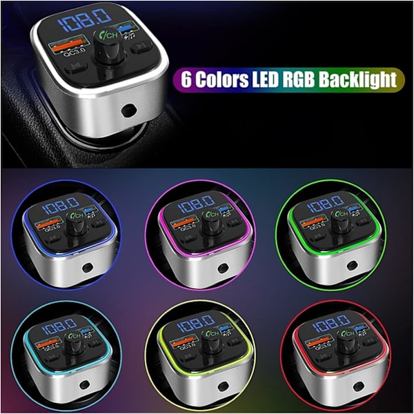 Biladapter T32 RGB Bil FM-sändare Bluetooth 5.0 Handsfree Trådlös MP3 Radio Adapter Player QC3.0 Dual USB Snabbladdning Bil FM-modulator