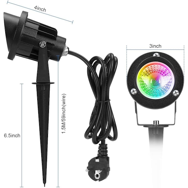 4 delar LED Trädgårdslampa RGB med Ground Spike,LED Trädgårdslampa 10W 1000LM LED Spotlight Utanför IP65