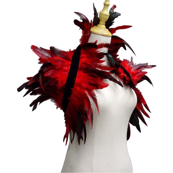 Viktoriansk äkta naturlig fjäder axelryckning halsduk axelkappa cape gotisk krage Halloween-kostym
