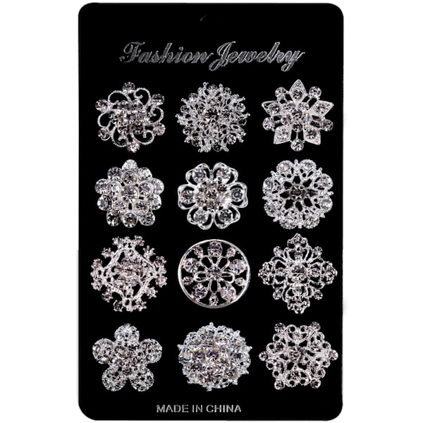 12st Mix Set Crystal Button Broschen halsduk blommig brosch Strass Corsage Bouquet Kit Gro? Handel Lot