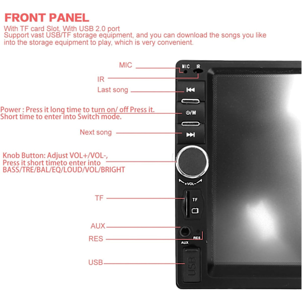 Bluetooth ljudadapter 2Din Auto Car Radio Player Pekskärm HD Multimedia Player Car Reversing Display 7010B /7012B/7018B Car 7" MP5/FM