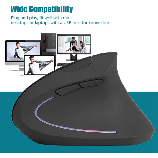 Joystick Mus Vertikal Mus Abs 2.4Ghzical 1600Dpi Wirelessomic Vertikal Gaming Mouse Non Delay För PC Laptop Svart (Svart)