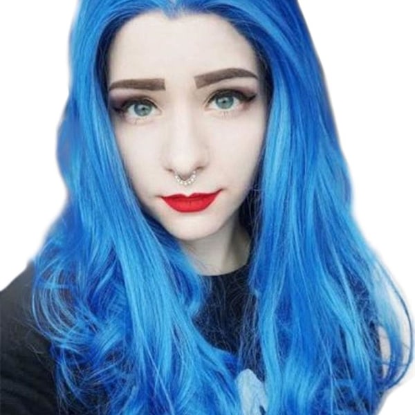 Hårförlängningar Fashian damer blå i det långa lockiga håret Anime Cos Big Wave Roll Front Spets Peruk (Färg: Blå, Storlek: 26 tum)