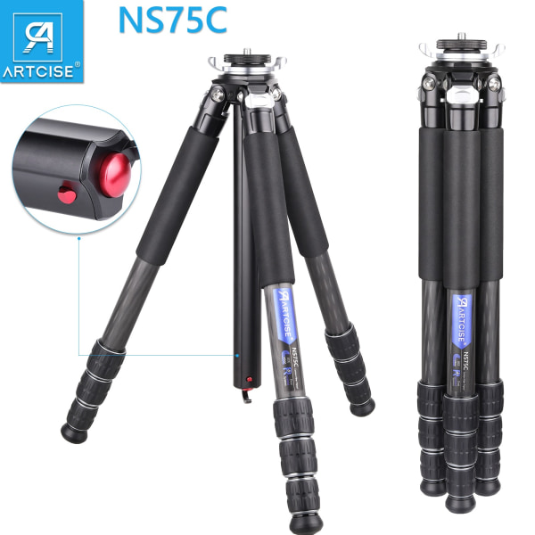 Kamerastativ i kolfiber ARTCISE NS75C professionellt kompakt stativ, specialformad mittpelare, 10 lager kolfiber, 28 mm benrör