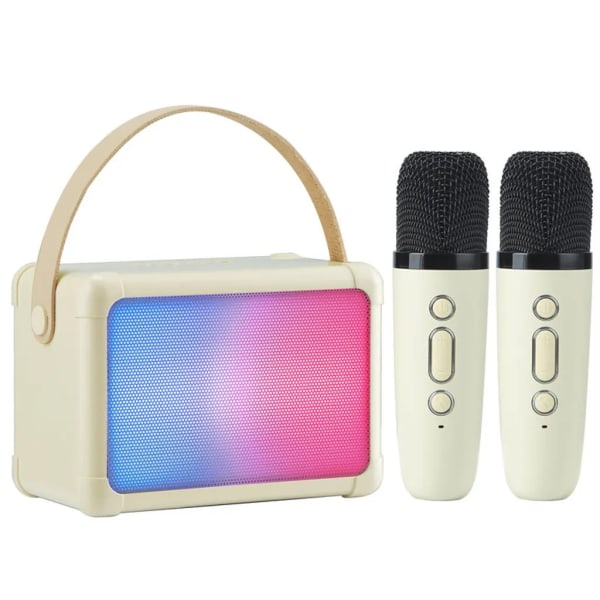 Högtalare med 2 karaokemikrofoner, bärbar Bluetooth karaoke-högtalare för barn och vuxna med LED-ljus, present för flickor och pojkar (beige)