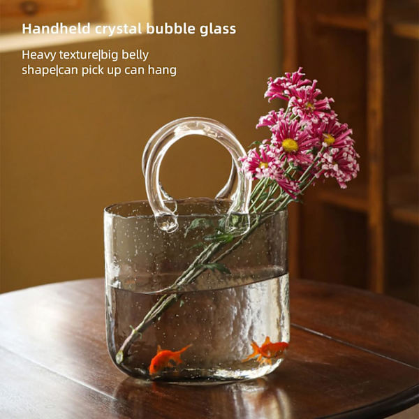 Glasvaser Fiskskål, handväska formad blomstervas Heminredningsdetalj, handgjorda glaspåsvassamling, cool och söt vas (blå)