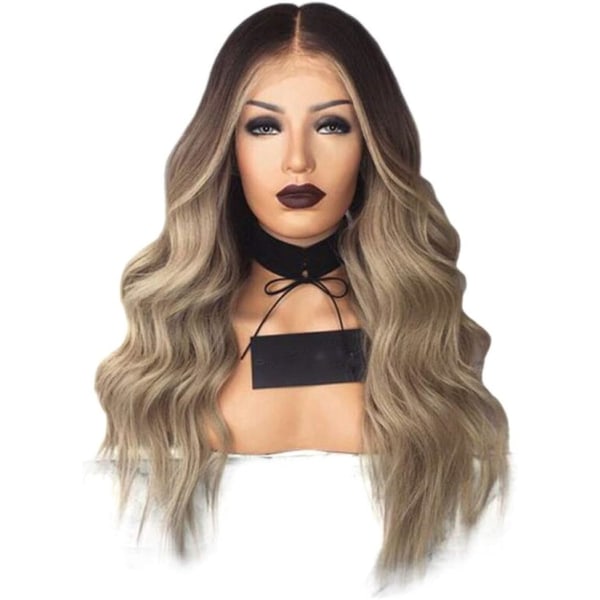 Hårförlängningar Fashian Wig Highlights Svart och brun gradient Långt lockigt hår Mikrovolym Chemical Fiber Peruk Huvudbonader (Färg: Svart
