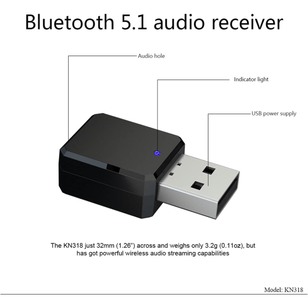 Biladapter USB Bluetooth 5.1 Audio Receiver 3,5 mm AUX-jack RCA Stereo Music Trådlös adapter för bilansluten högtalarförstärkare Handsfreesamtal