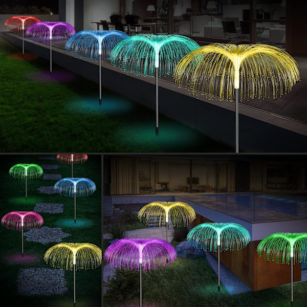 Solar Lights Garden, 5-delade solcellslampor för utomhusträdgård, solfiberlampor med olika färgskiftande lägen Vattentät