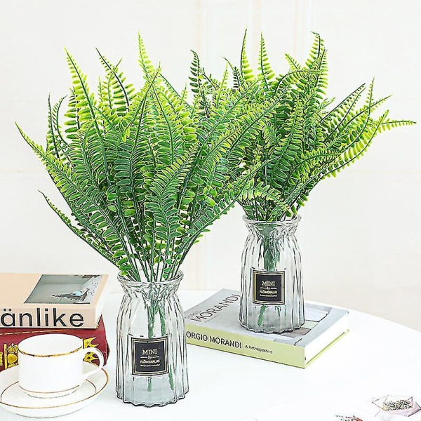 3 X konstgjord persisk gräsormbunke, vårgrön simulering bladormbunke gräs, plastväxt falska löv bladverk buske