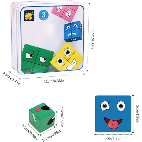 Färgglada Rubiks kub Byggklossar Set Expression IQ Pussel Interaktivt spel Ansikte Ändra Tänk Träning Trä
