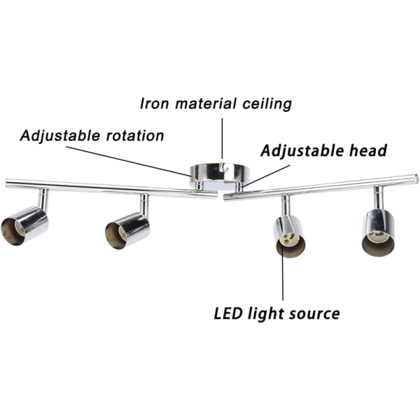 Lamphållare 4 Head Justerbar Flexibel Rotation GU10 Ljushållare för sovrum Vardagsrum Restauranger Kontor 85V till 265V Modern Enkel