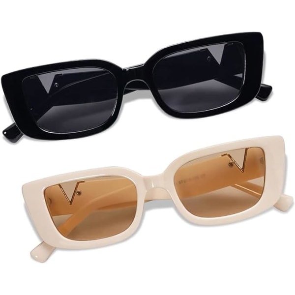 2-pack Eyewear Rave solglasögon för kvinnor, retro mode klassiska fyrkantiga glasögon, UV-skyddande solglasögon för utomhusbruk