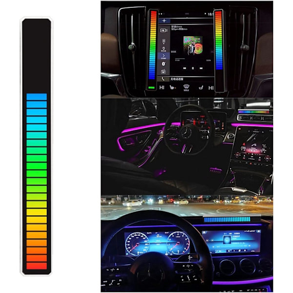 Solnedgångslampa Black Shell RGB Röstaktiverad Pickup Rhythm Light med bas, aluminiumlegering 32 LED-bitar musiknivåindikator för självmedia