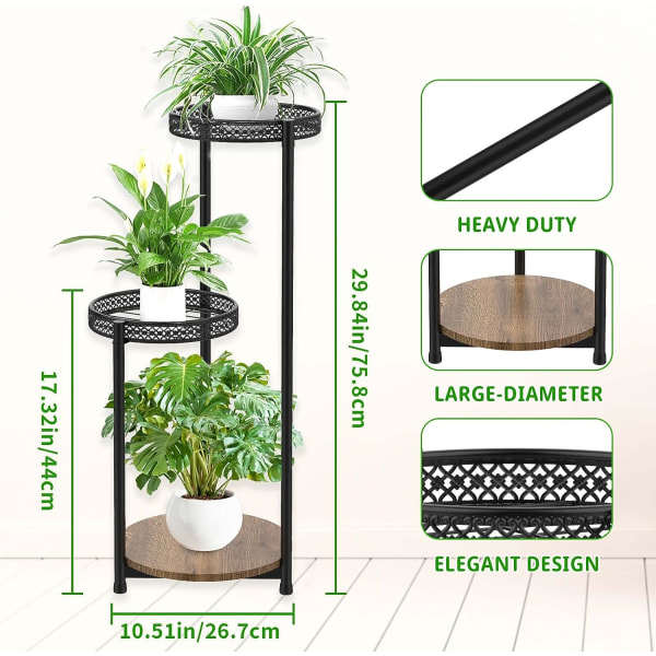 3-vånings växtställ i metall Krukställ inomhus utomhus, 76 cm hörnväxthållare växthylla för blomkrukor, modern