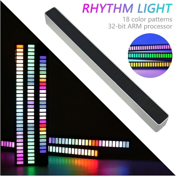 Solnedgångslampa Black Shell RGB Röstaktiverad Pickup Rhythm Light med bas, aluminiumlegering 32 LED-bitar musiknivåindikator för självmedia