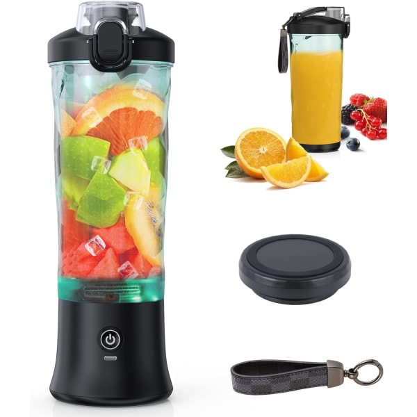 Bärbar Blender, Smoothies Blender, 20 oz Personlig Blender för Shakes och Smoothies med USB Uppladdningsbar Travel Sports Blender Flaska Svart