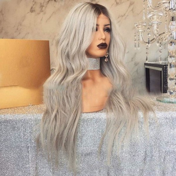 Hårförlängningar Fashian Brun Grå Micro-roll Långt lockigt hår Blandad färg Gradient Långt hår Kvinna Stor våg peruk (Färg : Fotofärg,