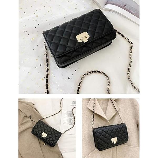 Crossbody-väska i läder för kvinnor Modeclutch-handväska Quiltad Designer Crossbody-väska med kedjerem