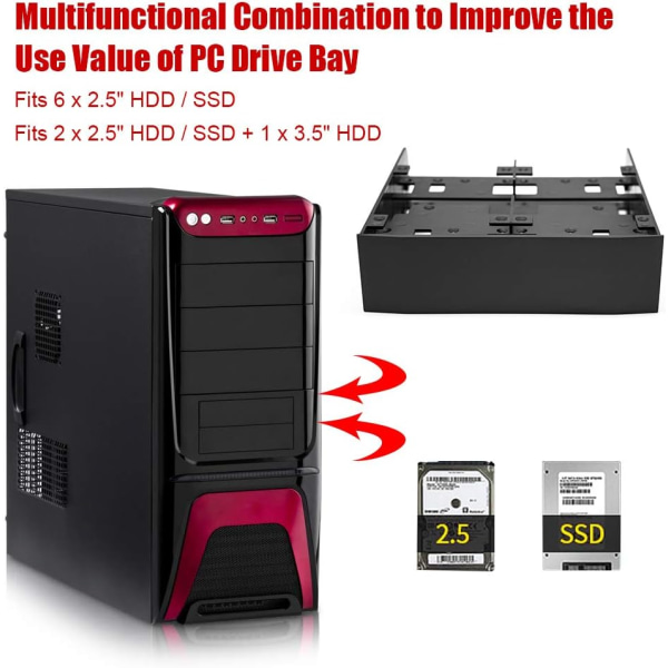 5,25 till 3,5 Dual Drive Bay 2,5" / 3,5" HDD/SSD till 5,25" För CD Dvd Rom Optical Engineering Plastics Svart 2,5/3,5/5,25 Floppy Computer Montering
