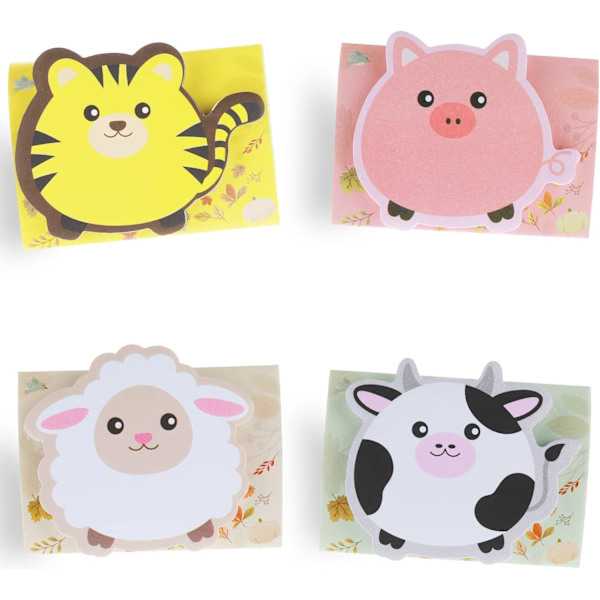 4-pack tecknade djur Självhäftande anteckningar Kawaii Anteckningsblock Markörer Flaggor Hemmakontorsmaterial Studenter Lärare, 160 ark