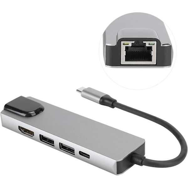 Digital analog dockningsstation Displaylink 5 i 1 typ-C-nav aluminiumlegering 5 i 1 typc-hub till hdmi-adapter 4K typc till gigabit Ethernet Rj45