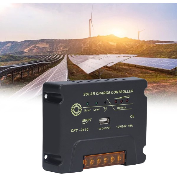 MPPT Solar Charge Controller, 10A Solar Panel Charge Controller med USB port, 12V/24V Solar Charge Controller (CPY-2410)