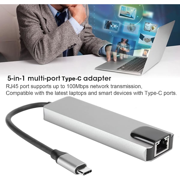 Digital analog dockningsstation Displaylink 5 i 1 typ-C-nav aluminiumlegering 5 i 1 typc-hub till hdmi-adapter 4K typc till gigabit Ethernet Rj45