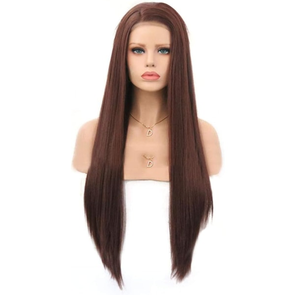 Hårförlängningar Fashian Front Lace Peruk Europeiska och amerikanska damer Mörkbrun Långt rakt hår Peruk Huvudbonader (Färg: Brun, Storlek: 20