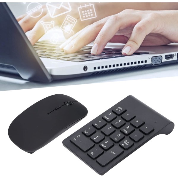 Nummerlapp för bärbar dator Grå numerisk tangentbord trådlös abs svart numerisk sifferknapp Plug and Play 2,4Ghz trådlös teknik 1200 Dpi Känslig Slitstark numerisk mus
