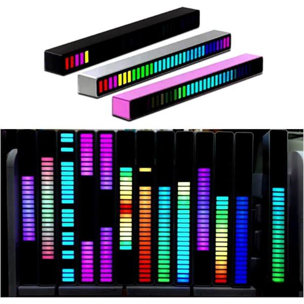 Solnedgångslampa Black Shell RGB Röstaktiverad Pickup Rhythm Light med bas, aluminiumlegering 32 LED-bitar musiknivåindikator för självmedia