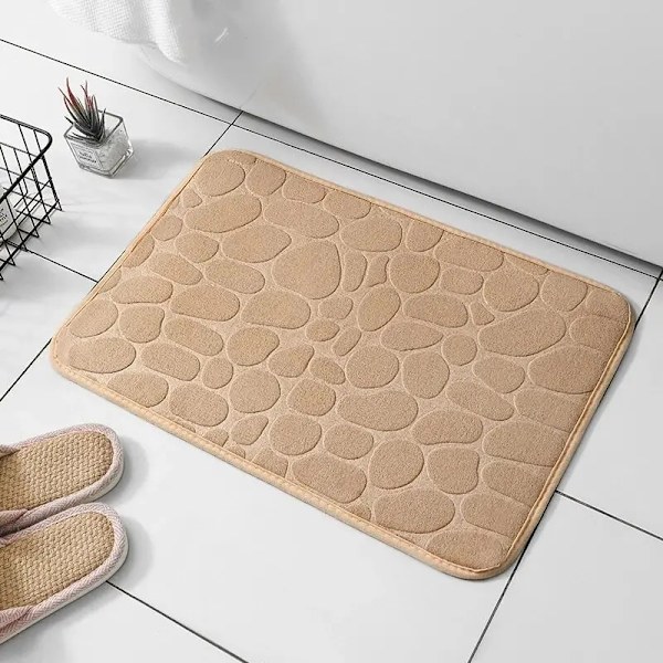 Halkfri matta småsten präglad badrumsmatta handfat badkar sidomatta duschmatta memory foam dörrmatta beige