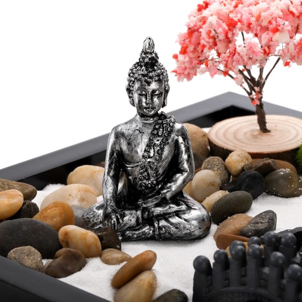 Hiceeden Zen Set för skrivbord, 21,5 x 17,5 cm Japanskt Mini Zen Trädgårdstillbehör, Sandbricka, Set, Meditationspresent