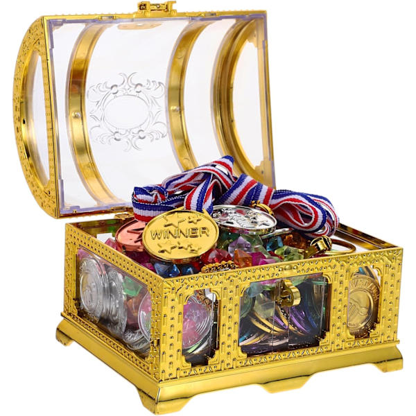 1 Set Set Skattkista Skattkista Barn Skattkista Leksaker Piratkista Plast Låtsas Piratskatt Plastmedaljer Polyester Antik