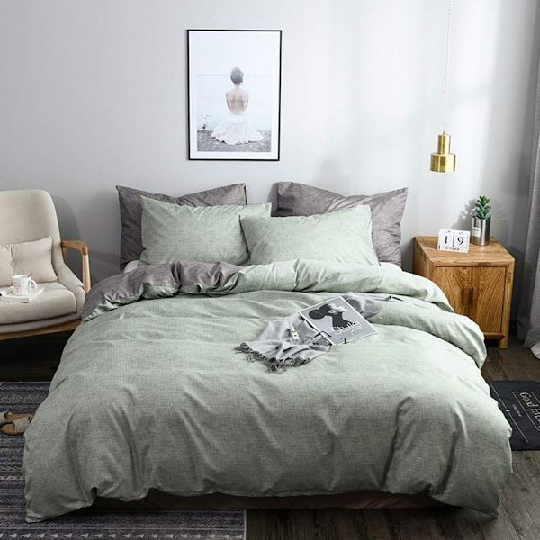 Sängkläder set 135x200cm grön grå enfärgade färger vändbara sängkläder 100% mjuk bekväm mikrofiber grönt grått cover + 1 örngott 80x80cm
