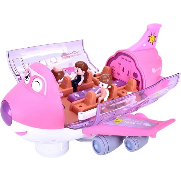 Barns elektriska flygplan leksak universal självlysande flygplan 1-2 år gammal 4 år gammal modell simulering passagerarflygplan leksaksbil set rosa